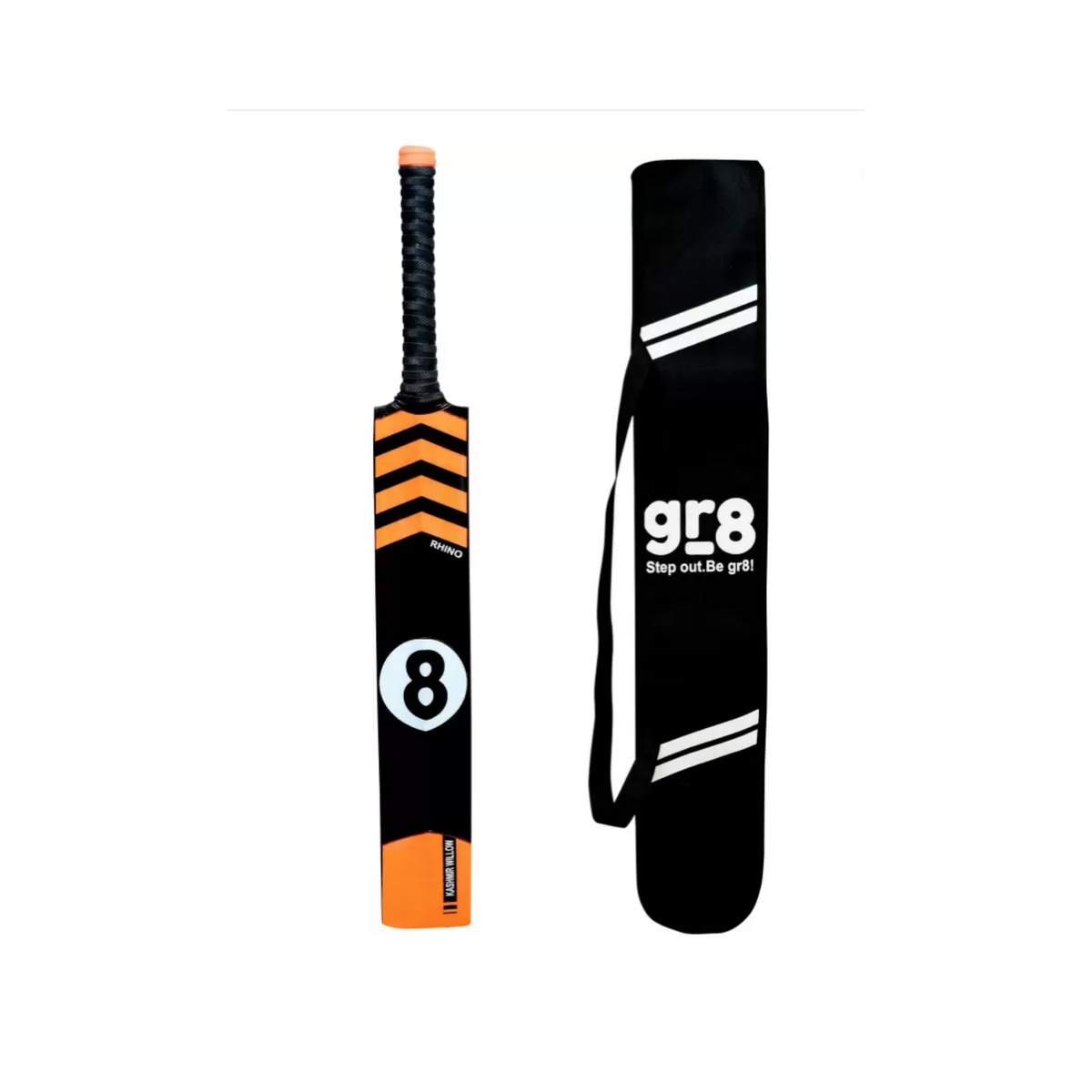 gr8 Rhino Kashmir Willow FullSize Tennis Ball Cricket Bat with Cover. Best for hard tennis