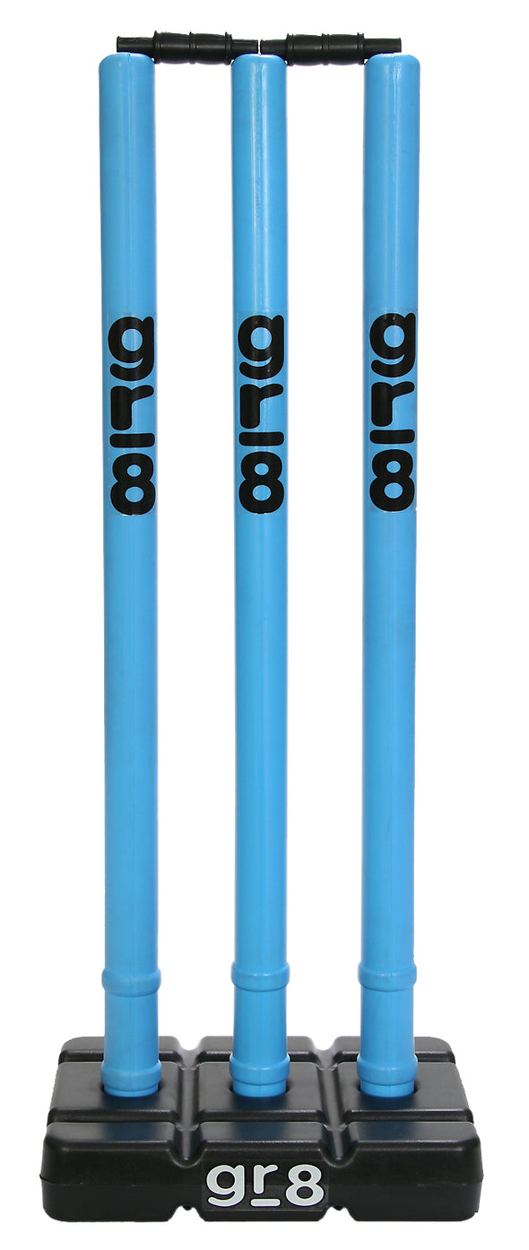 gr8 Heavy Plastic Cricket 3 Stumps Set - 3 Stumps + 2 Bails + 1 Stand (Blue)(Plastic Wicket Set)